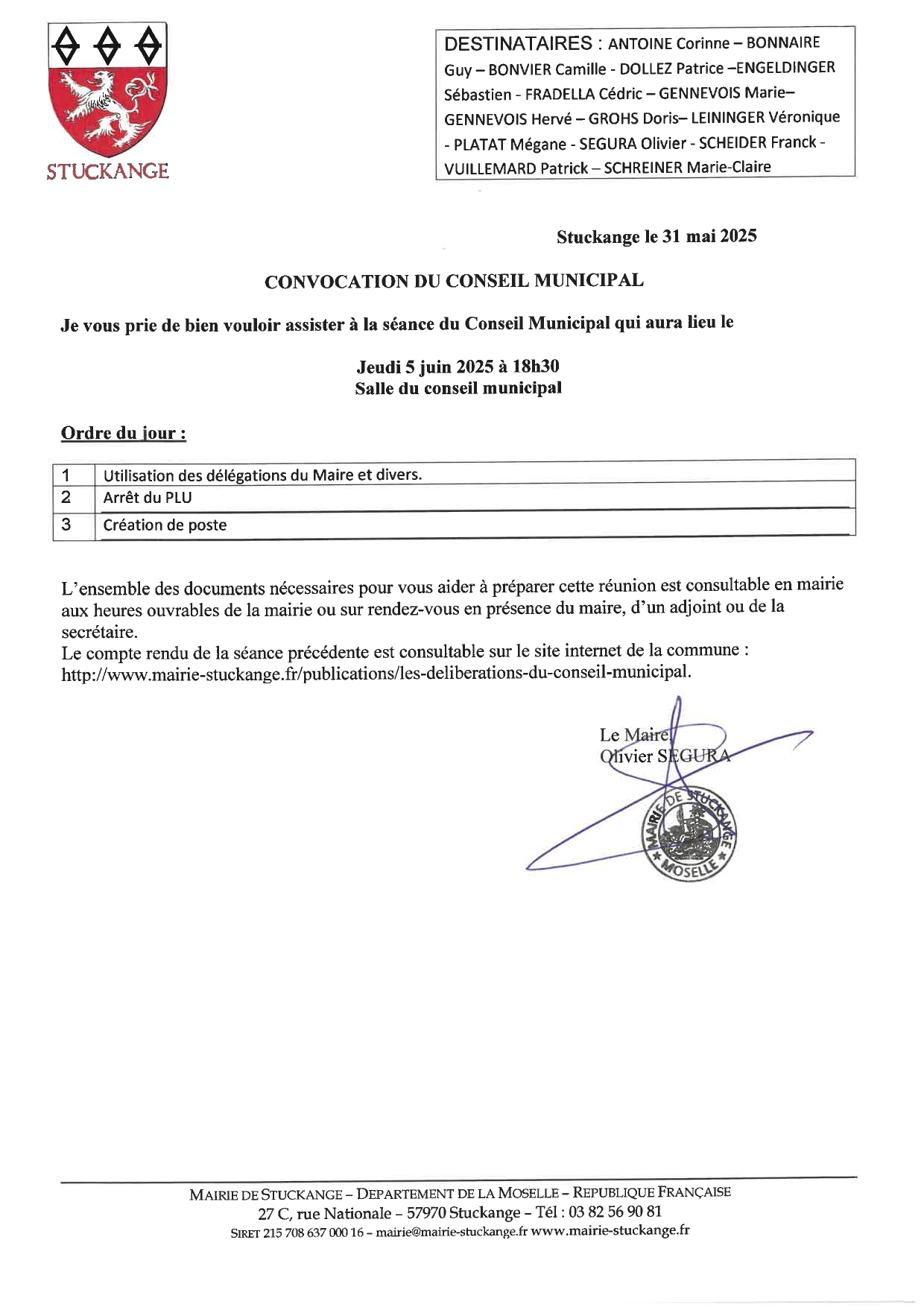 Ordre du jour conseil du 5 juin 2025